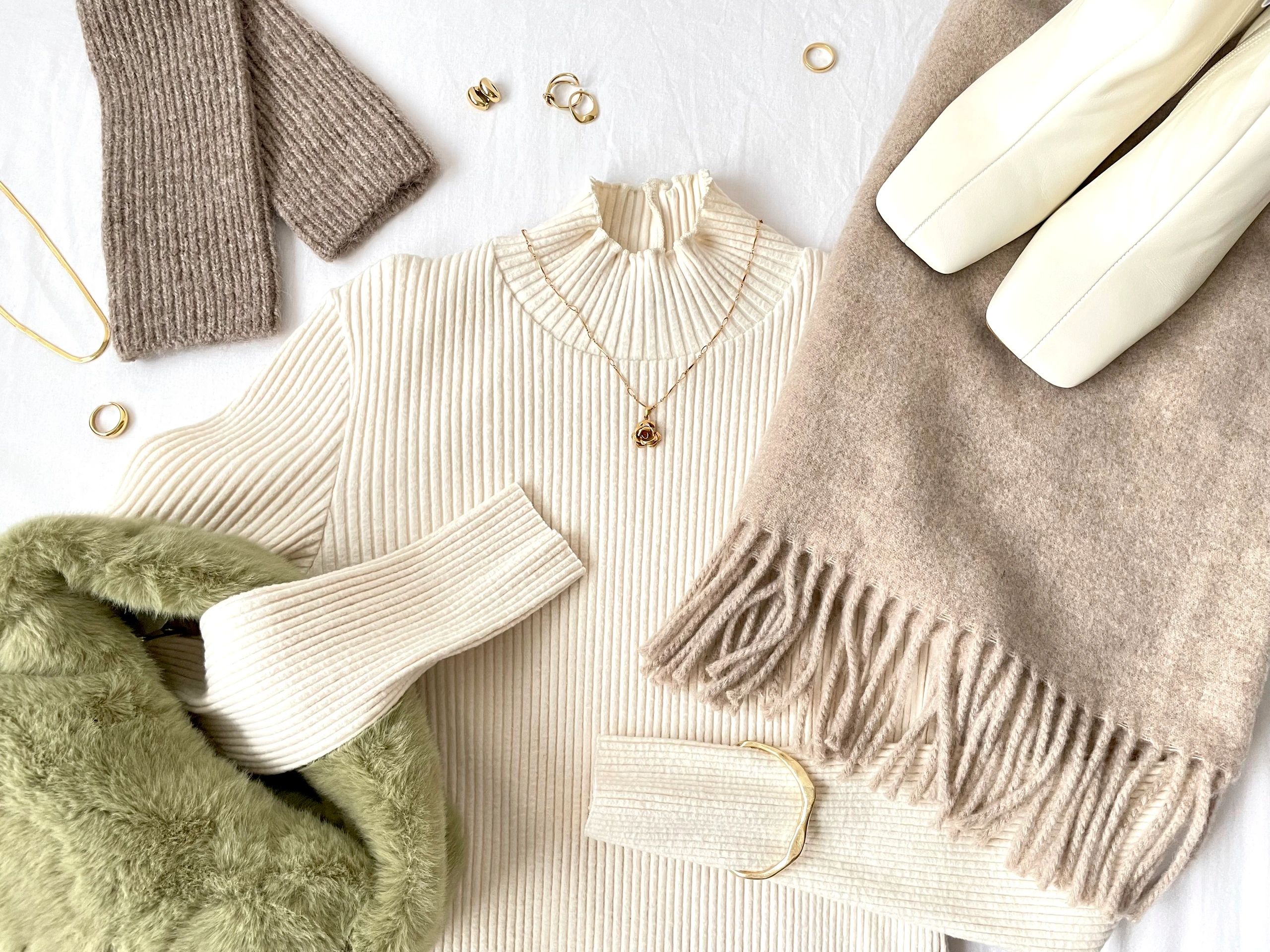 chic clothing accessories flatlay