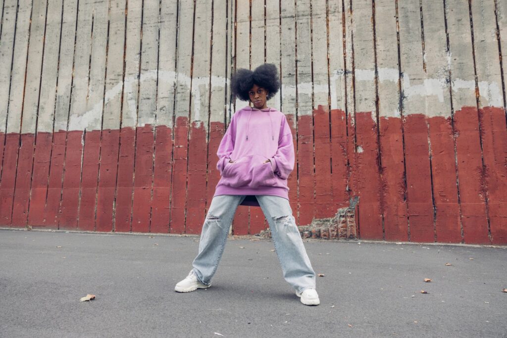 burgundy streetwear hoodie fashion model