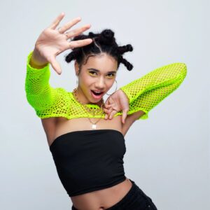 lime green chic crop top fashion model