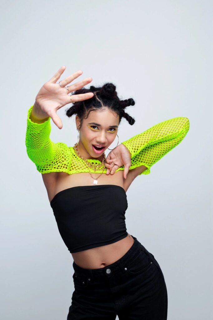 lime green chic crop top fashion model
